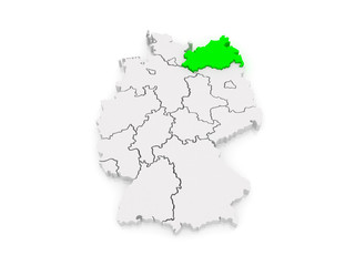 Map of Mecklenburg-Western Pomerania. Germany.