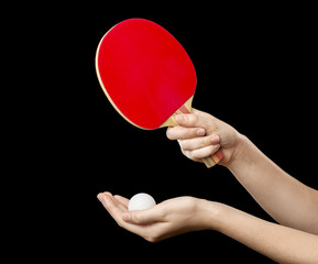 hands with racket and ball for table tennis