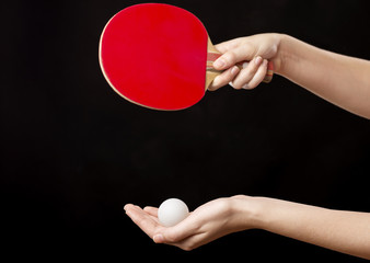 hands with racket and ball for table tennis