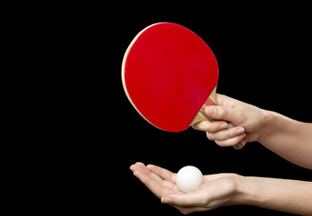 hands with racket and ball for table tennis