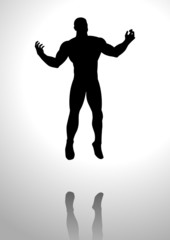 Silhouette of a man with open arms, looking up to the sky