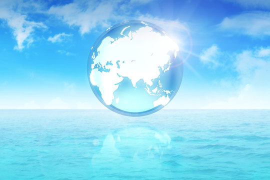 A crystal globe floating on the water