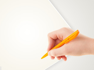 Hand writing on plain empty white paper copy space