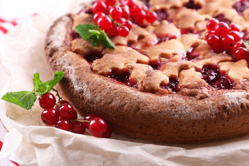 Tasty cake with berries close-up