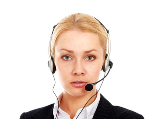 Beautiful business woman with headset. Call center