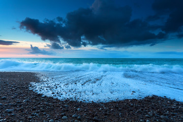 ocean waves in dusk