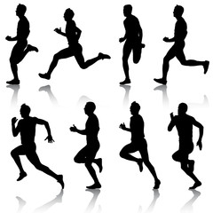 Set of silhouettes. Runners on sprint, men. vector illustration.