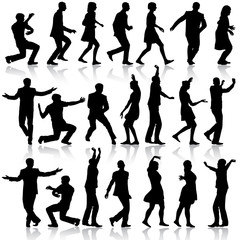 Black silhouettes of beautiful mans and womans on white backgrou