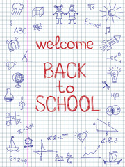 Hand drawn Back to School sketch on squared notebook paper