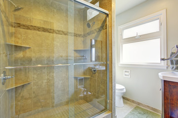 Modern bathroom with glass door shower