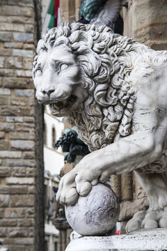 Statue of a lion at the Loggia dei Lanzi in Piazza della Signori