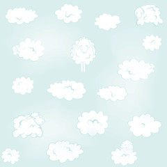 vector wallpaper with clouds-lambs for a child's room