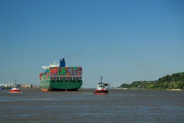 Anonymous containter ship in Hamburg harbor