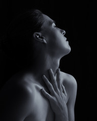 Body scape of woman neck and hand emotion artistic conversion