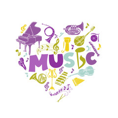 Colorful Card with Music Instruments - hand drawn in vector