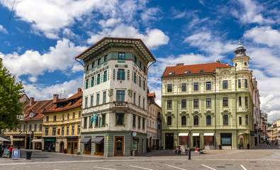 Fototapeta na wymiar Hauptmann's House on Preseren Square in Ljubljana, Slovenia
