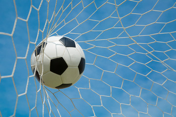 Soccer ball in the goal after shooted