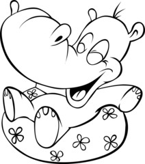 funny hippo illustration - black outline