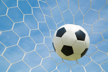 Soccer ball in the goal after shooting