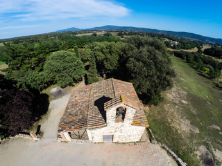 Fototapeta premium aerial view of small rural church in Cardedeu, Catalonia