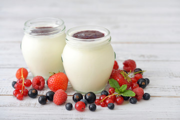 Yogurt with ripe fresh berry
