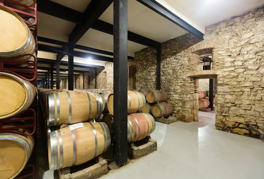  old winery with wooden barrels