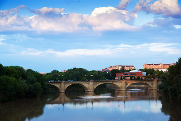 stone bridge over Ebro  in summer evening. Logrono