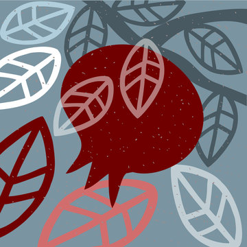 Pomegranate on Branch Abstract  Illustration