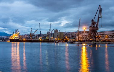 Evening view of Rijeka port in Croatia