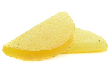Two empty taco shells on a white background