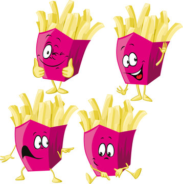 French Fries Cartoon With Hand Gesturing Isolated