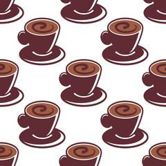 Seamless pattern of cups of hot cappuccino