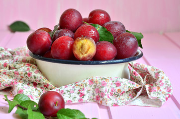 Plum in a white bowl.