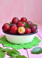 Plum in a white bowl.