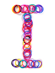 Colorful rubber band character "I".
