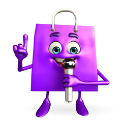 Shopping bag character with mike