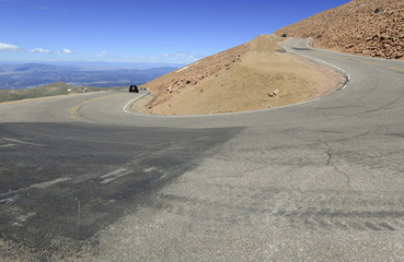 Summit road on Pikes Peak, Colorado 14er, USA
