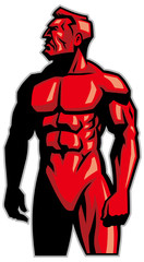 muscle man mascot standing