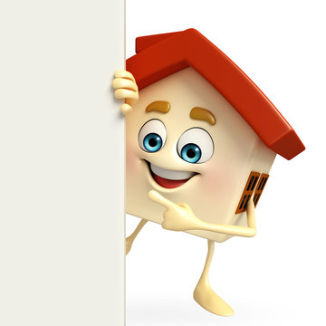House character with  sign