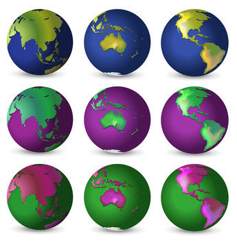 Set of globes in different colours