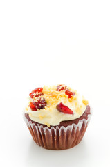 Red cupcake velvet isolated white background