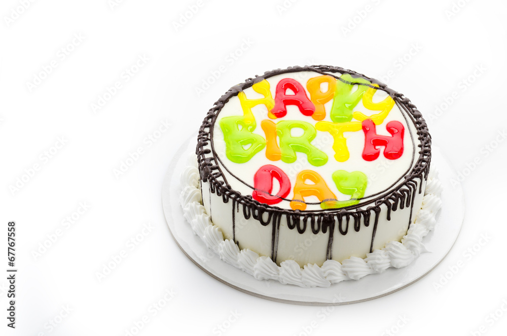 Wall mural Happy birthday cake isolated on white