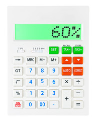 Calculator with 60% on display on white background