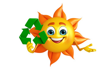Sun Character With recycle icon