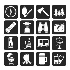Silhouette Camping, travel and Tourism icons