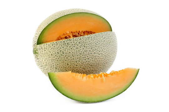 sliced melon on white background