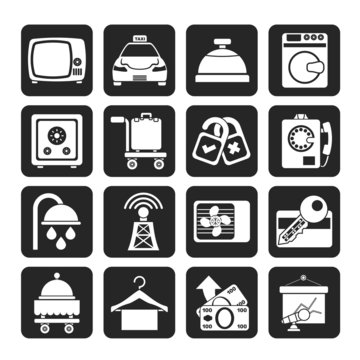 Silhouette Hotel and motel room facilities icons