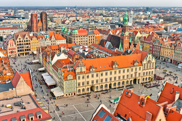 Naklejka premium Town square in Wroclaw, Poland