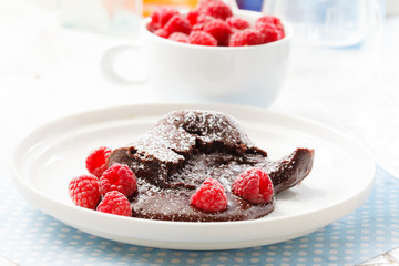 chocolate dessert with raspberries