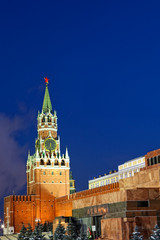 Fototapeta na wymiar Spasskaya tower of Kremlin, night view. Moscow, Russia